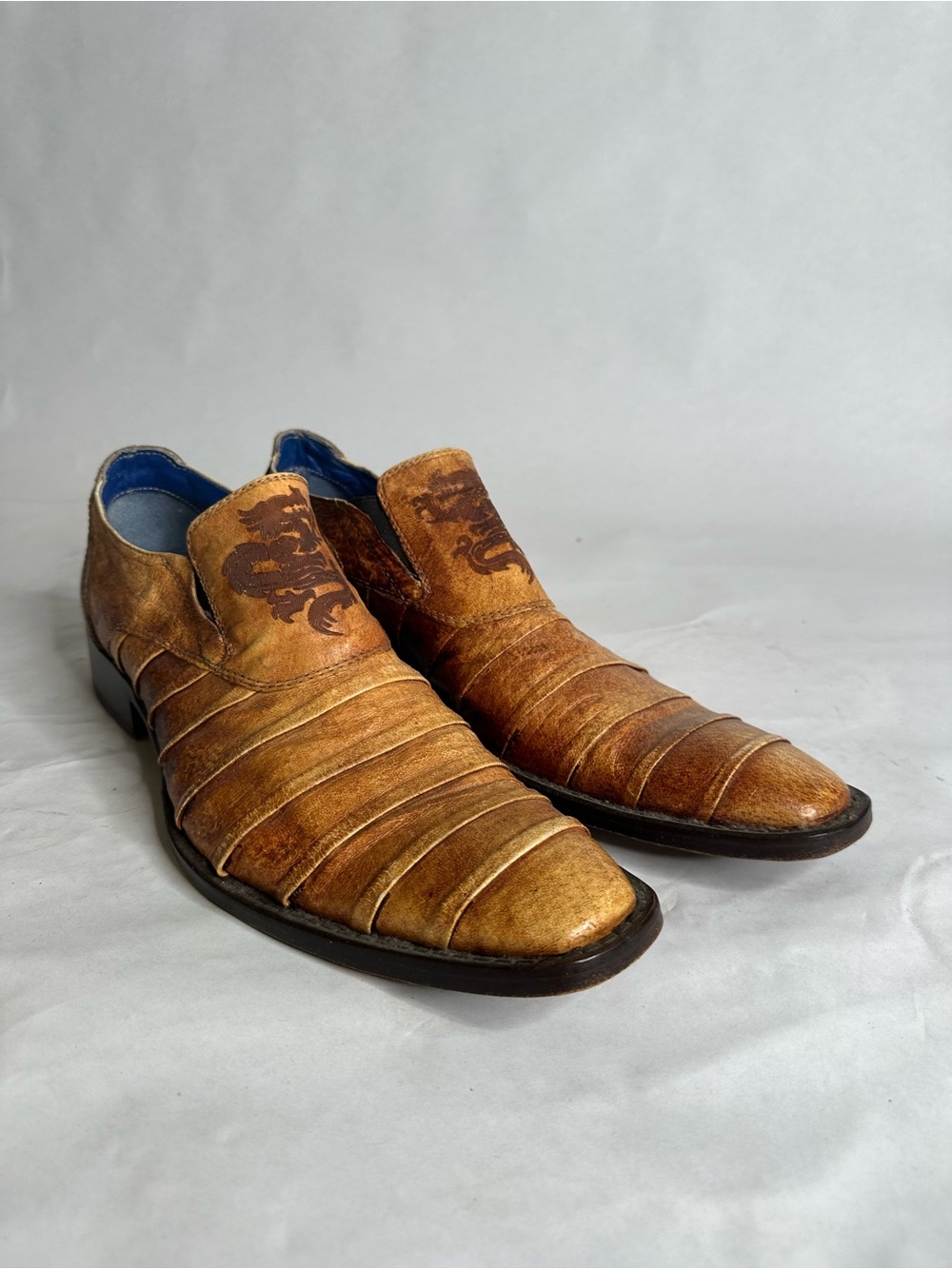 Mark Nason Men's Tan Layered Leather Slip-On Oxfords with Crest